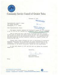 ["Letter from the Executive Director of the Community Service Council of Greater Tulsa, Mr. Dave Bernstein, to Congressman James R. Jones regarding a proposed budget cut for the Retired Senior Volunteer Program"]
