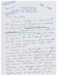 ["Letter from Tulsa, OK, resident and constituent of Congressman James R. Jones, Ms. Marilyn Kay Troupe, to Congressman James R. Jones regarding a proposed budget cut for the Retired Senior Volunteer Program"]