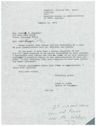 ["Original correspondence from the President of RSVP Tulsa, Mrs. Sara B. Campbell, to Congressman James R. Jones regarding a possible transfer of the Retired Senior Volunteer Program from ACTION to the Administration on Aging or another HEW Department"]