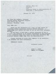 ["Original correspondence from the Director of RSVP Sapulpa, Ms. Mona Lee Sellers, to Congressman James R. Jones concerning leadership of RSVP by ACTION"]