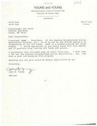 ["Letter from Mr. John W. Young, Sapulpa, OK, resident and constituent of Congressman James R. Jones, to Congressman James R. Jones regarding the possibility of ACTION cutting off funds to the Sapulpa Neighborhood Action Association Program"]