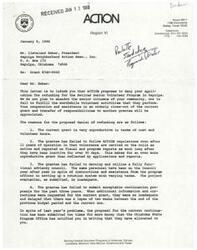 ["Letter from an ACTION Grants Officer, Mr. R. W. Hickey, to the President of the Sapulpa Neighborhood Action Association, Mr. Cleveland Baker, informing the Sapulpa NAA that their ACTION Grant will be discontinued"]