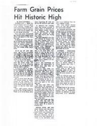["Newspaper article about farm grain prices"]