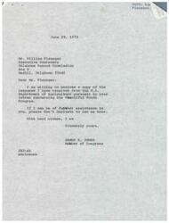 ["Correspondence between the Executive Secretary of the Oklahoma Peanut Commission, Mr. William Flanagan, and Congressman James R. Jones regarding the potential effects of the termination of United States Department of Agriculture Plentiful Foods Program on the peanut industry"]