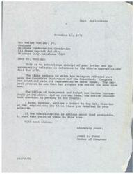 ["Letter from Congressman James R. Jones to the Chairman of the Oklahoma Conservation Commission, Mr. Walter Woolley, Jr., regarding the United States Department of Agriculture's Appropriations Bill for 1974"]