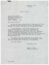 ["Letter from Judge Loys Criswell, the Associate District Judge of the 3rd Judicial District, to Congressman James R. Jones regarding the efforts of Judge Criswell and other farmers in Jackson County to obtain a UDFA grant for an irrigation system"]