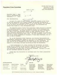 ["Official correspondence from the Population Crisis Committee to Congressman James R. Jones regarding the presentation their Declaration of Food and Population to the Secretary General of the United Nations. The Declaration is attached. Also listed is a list of the leaders and experts who were involved in the research for and drafting of the declaration and/or the leaders and experts who signed and endorsed the conclusions of the declaration. The main purpose of the official correspondence from the Population Crisis Committee was a request for Congressman Jones to lend his credibility to the Declaration and sign onto the Declaration"]
