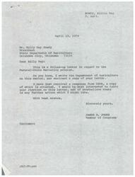 ["Original correspondence from the President of the Oklahoma State Department of Agriculture, Mr. Billy Ray Gowdy to Congressman James R. Jones regarding the lack of federal funding for the USDA Federal-State Marketing Program in the United States Department of Agriculture Fiscal Year 1975 Budget. Congressman Jones reached out to representatives of the USDA and attached their responses in his correspondence with President Gowdy"]