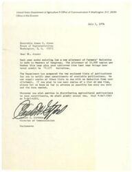 ["Letter from the Director of Communication for the United States Department of Agriculture's Office of Communication, Mr. Claude W. Gifford, to Congressman James R. Jones regarding the Congressman's yearly allotment of Department of Agriculture Bulletins"]
