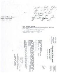 ["Letter from Mr. John E. Lynn, Administrative Assistant to Congressman James R. Jones, to Mrs. Norma George, representative of the Office of Communications for the United States Department of Agriculture, regarding franking mail"]