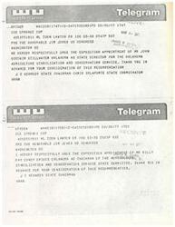 ["Two Telegrams from the State Chairman and the State Coordinator of the Oklahoma ASCS to Congressman James R. Jones urging the expedition appointment of local farmers and ranchers to the State ASCS Committee"]