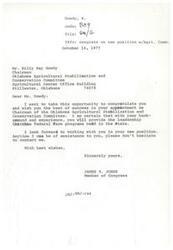 ["Correspondence regarding the appointment of the Oklahoma State ASCS Chairman, including a letter from Congressman James R. Jones congratulating the new Chairman on his appointment"]