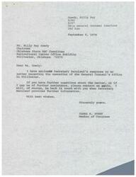 ["Correspondence between the United States Secretary of Agriculture, Mr. Bob Bergland, the Chairman of the Oklahoma State ASC Committee, Mr. Billy Ray Gowdy, and Congressman James R. Jones regarding the operation of the General Counsel's office in Stillwater, OK"]
