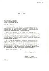 ["The document is a series of letters regarding legislation (H.R. 5498) that would require Congressional consent before changes can be made in the Veterans' Administration disability compensation rate schedule. The legislation was introduced in response to cuts in disability compensation rates, but the President recalled the changes for further study. The documents express support for the legislation and request favorable votes from representatives."]