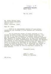 ["Mr. Clyde Gleason Ames, a disabled veteran, wrote a letter to Member of Congress James R. Jones expressing concern about the decrease in his pension due to an increase in Social Security payments. Jones acknowledges the issue and mentions that several Bills have been introduced to prevent such decreases in the future. He hopes that Congress will find an equitable solution to the problem. Ames, in his letter, explains how the decrease in pension and Social Security payments has affected his ability to afford living expenses. He thanks Jones for his support."]