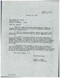 ["The document is from a disabled veteran urging support for H.R. 11469 and S. 2710 to increase veterans' disability compensation. The response from James R. Jones indicates that the bills are pending in committees, with H.R. 11469 scheduled to be considered at a later date. Jones appreciates the veteran's interest and assures that he will follow the progress of the bills and be responsive to the needs of veterans."]