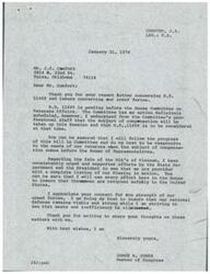 ["The recipient of the letter, Congressman James R. Jones, acknowledges Mr. Comfort's concerns regarding H.R. 11469 and issues concerning the armed forces. Jones assures Comfort that he will follow the progress of the bill in Committee and be responsive to the needs of veterans. He also mentions his support for efforts to account for Missing in Action soldiers from Vietnam and his dedication to maintaining a strong national defense. Jones appreciates Comfort sharing his thoughts and assures him that he will work towards addressing his concerns."]