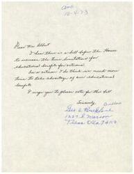 ["The document is addressed to Mn. Albert and urges him to vote for a bill that would increase the time limitations for educational benefits for veterans. The writer, a veteran themselves, believes that veterans need more time to take advantage of these benefits. The document is signed by Breedlove Seo A. Breedlane."]