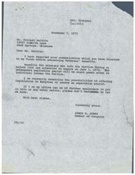 ["The document is from Congressman James R. Jones to Mr. Forrest Smittle regarding Veterans' benefits expiring in June 1974. Jones is looking into legislation to extend or remove the expiration period for these benefits. Mr. Smittle is asked to contact Jones' office for further assistance. Additionally, there is a note about G.I. benefits for Veterans expiring in May 1974 and a request for help in extending them."]