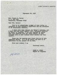 ["Mrs. Vergie A. Garner wrote to Congressman James R. Jones expressing her concern about the extension of GI educational benefits for veterans. She felt that the extension was unfair to those who had already made plans based on the original expiration date. She believed that the extension should have been shorter to give dedicated veterans a chance to succeed in education. Congressman Jones acknowledged her letter and expressed regret that full benefits were not provided sooner."]