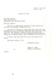["Mr. Taylor wrote to Representative Jones expressing his support for the Veterans' Education Bill and requesting his help in getting it passed. Representative Jones acknowledged receipt of the letter and informed Mr. Taylor that the bill has been reported out by a Conference Committee and is awaiting action by the House and Senate before the upcoming recess. Representative Jones expressed his hope that the bill will soon be enacted."]
