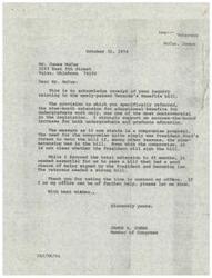 ["James McCue inquired about the newly-passed Veteran's Benefits bill, specifically the nine-month extension for undergraduate work only. Congressman James R. Jones acknowledges the inquiry and explains that while he supported an across-the-board increase for both undergraduate and graduate education, the compromise bill was necessary to avoid a potential veto from President Ford. Jones emphasizes the importance of passing a bill that could be signed into law to benefit veterans. McCue's interest in the rationale for excluding graduate work from the extension is noted for further discussion."]