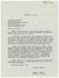 ["The document is from Congressman James R. Jones to service officer Kelley Bitting, thanking him for his support of S. 4040 and H.R. 12628, which aim to increase veterans' pensions and benefits. Jones expresses his support for S. 4040 and reassures Bitting of his continued support for H.R. 12628 in case of a presidential veto. Jones also acknowledges the concerns raised by Bitting regarding the reduction of benefits for veterans and widows, and promises to work on addressing those issues."]