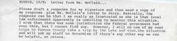 ["Ruthie received a letter from Ms. McClain expressing frustration that local law enforcement is not monitoring a situation. Ruthie plans to draft a response expressing her frustration as well and stating that she will visit the location on her next trip to Pawnee County to assess Carl Albert the situation and see if there is any way she can help. She will also send a copy of her response and Ms. McClain's letter to Jerry."]