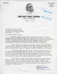["The document consists of two letters addressed to United States Representative James R. Jones regarding concerns about federal funds being given to Native American tribes and their autonomy in legal matters. The writers question the justification for providing funds to tribes that have their own courts and laws, and express Carl Albert confusion about the coexistence of two sets of laws in one country. They seek clarification on the direction of the government in these matters."]