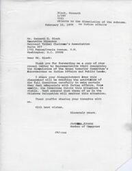 ["Kenneth Black objects to the dissolution of the House Interior Committee's Subcommittee on Indian Affairs and Public Lands. James R. Jones shares his disappointment and assures that the Oklahoma Delegation will monitor the situation."]