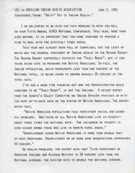 ["The document is a speech given by JRJ to the American Indian Health Association at their fifth annual conference. He discusses the challenges facing Native Americans, particularly in relation to the Reagan budget cuts. He highlights the need for unity and cooperation to address Carl Albert the health and social issues facing Native American communities, and urges the association to advocate for fair and effective use of federal funds. JRJ also references historical attempts to undermine Native American rights and emphasizes the resilience of Native American communities in overcoming challenges."]