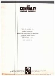 ["John B. Connally, a Republican presidential candidate, spoke at the Foreign Trade Council in 1979 about the importance of American trade and the challenges the nation was facing in terms of trade deficits and competition with other countries. He emphasized the need for bold new policies to address these issues and ensure a prosperous future for the American economy. Connally also highlighted the historical significance of the United States in promoting global trade and prosperity."]