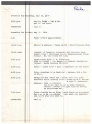 ["Paula's schedule for May 30-June 3, 1974 includes various appointments and events in Tulsa and surrounding areas, such as meetings, luncheons, a horse show, a charity event, a parade, and a hog fry. The schedule also includes time for personal activities and a visit to the Farm before heading back to Washington."]