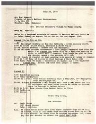 ["The letter outlines a proposed schedule of events for Senator Bellmon's visits to Tulsa County on August 7th, 8th, 9th, and August 23rd. The schedule includes breakfast meetings, plant tours, meetings with various groups, tours of different plants in the area, and dinners. The letter also suggests breaking down the events into separate days or filling in other days besides the proposed dates. Additionally, there is a request for the Senator to attend the GREAT RAFT RACE on September 2nd."]