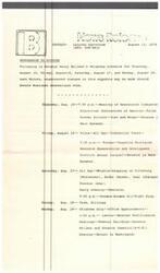 ["This is a memo to editors detailing Senator Henry Bellmon's schedule in Oklahoma from August 15 to August 19. It includes various speaking engagements, industrial tours, and whistle-stops in different cities. The schedule may change last minute due to Senate business."]