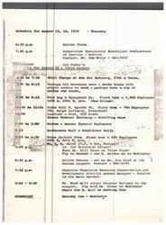 ["The schedule for August 15 and 16, 1974 includes various meetings and plant tours in Tulsa, followed by a flight to Poteau for a banquet where the Senator is the main speaker. The Senator will then fly to McAlester for an overnight stay at the Holiday Inn."]