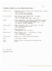 ["The schedule for August 23, 1974 in Tulsa County includes various plant tours, a BBQ lunch at Knight Industries, a press conference, office tours, and social events such as an art festival, a visit to Lee Paden's house, a cocktail party at Southern Hills Country Club, and dinner."]