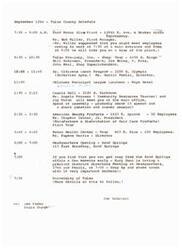 ["The schedule for September 12th in Tulsa County includes visits to various businesses and organizations such as Ford Motor Glas Plant, Tulsa Pro-Quip, Inc., Senior Citizens Lunch Program, Cascia Hall, American Beauty Products, and Moton Health Center. The day concludes with the opening of headquarters in Sand Springs and a meeting at 37th and Peoria. There is also a mention of a visit to the University of Tulsa with more details to follow."]