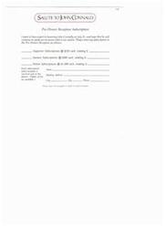 ["The document is a subscription form for a pre-dinner reception honoring John Connally. Supporter subscriptions are $250, sponsor subscriptions are $500, and patron subscriptions are $1,000. Each subscription includes a reserved seat at the dinner. Checks should be made payable to Salute To John Connally."]
