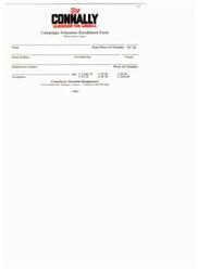 ["The document is a campaign volunteer enrollment form for John Connally's presidential campaign. It asks for personal information such as name, address, age, occupation, and contact information. It also provides options for how individuals can help with the campaign, such as circulating petitions, fundraising, writing letters, and organizing supporters. The form includes a signature and date section for individuals to indicate their willingness to volunteer. The form is paid for by the Connally for President Committee and mentions that a report is filed with the Federal Election Commission."]