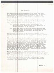 ["The document provides a summary of the Hatch Act as it pertains to Governor Connally's candidacy. It outlines the restrictions on political activity for executive branch officials and employees, as well as exemptions for certain individuals. The Act prohibits using official authority to influence elections and participating in partisan political campaigns. However, employees are allowed to engage in certain political activities such as voting, expressing opinions, and attending political events. The document encourages contacting the General Counsel or Deputy Counsel of the Connally For President Committee for further clarification."]