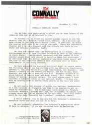 ["The Connally campaign update highlights the success of fundraising efforts, the opening of campaign headquarters in 13 states, and the expansion of the national political staff. The campaign is moving its headquarters to a new location in Arlington and is implementing a scheduling system for Governor Connally's appearances. The campaign has received strong support at various events across the country, reflecting growing support for Connally as a leader. Polls show positive feedback, and the campaign is focused on addressing important foreign and domestic issues. Feedback and comments on the campaign are welcomed."]