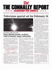 ["The Connally for President Committee will be hosting a nationwide television special called \"Freedom From Crisis\" on February 14, featuring Governor Connally and aimed at raising funds for the campaign. The special comes after a poll showed Connally's popularity increasing while Reagan's support decreased. Additionally, a poll in Texas showed Connally leading among Republicans, with the best chance of defeating Reagan and Carter in a head-to-head match. Supporters are encouraged to host home receptions to raise funds and show support for Connally."]