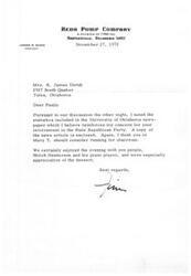 ["The letter is written by James R. Dunn, the President of Reda Pump Company, to Mrs. R. James Unruh discussing their previous conversation about her involvement in the State Republican Party. Dunn suggests that Unruh or Mary T. consider running for chairman and thanks her for the enjoyable evening they had together."]