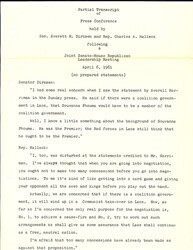 ["The official statement and press conference covers topics including Laos policy and Secretary of State Dean Rusk's visit to Laos, an upcoming meeting with former President Dwight Eisenhower, presidential golf games, federal spending, commodity prices, corn prices, and the John Birch Society"]