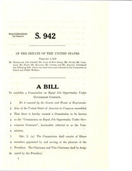 ["Legislation S. 942 Introduced By Senator Goldwater And Co-sponsors, Proposes The Establishment Of A Commission On Equal Job Opportunity Under Government Contracts To Address Employment Discrimination In Government Contract Work."]