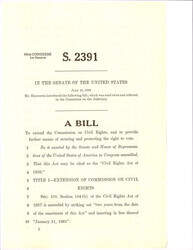 ["Bill S.2391 Introduced By Senator Hennings, Extends The Civil Rights Commission’s Tenure To January 31, 1961, And Strengthens Voting Rights Protections Through Measures Such As Retaining Federal Election Records And Imposing Penalties For Violations, Ensuring Democratic Accountability"]