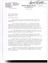 ["Letter From Senator John Sherman Cooper To Senator Dirksen About Three Bills He Introduced: S. 666, Which Deals With Voting Rights;s. 1590, Which Authorizes The Attorney General To Initiate Suits Against Persons That Discriminatory Denied Children The Right To Attend Public School;s. 1591 Prohibits Discrimination In Businesses Licensed By The State And Allows The Attorney General To Initiate Suits."]