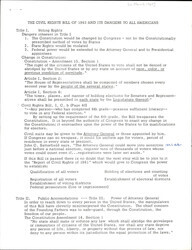 ["Dangers Of The Civil Rights Bill Of 1963 Title By Title According To Leora Baxter. She Identifies Dangers To Voting Rights, Public Accomodations, Education, Civil Rights, Federally Assisted Programs, Employment, And Voting Statistics."]