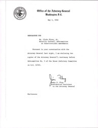 ["Memo For Clyde Flynn From The Confidential Assistant To The Attorney General With The Attorney General's Statement Supporting The Civil Rights Act Of 1966."]